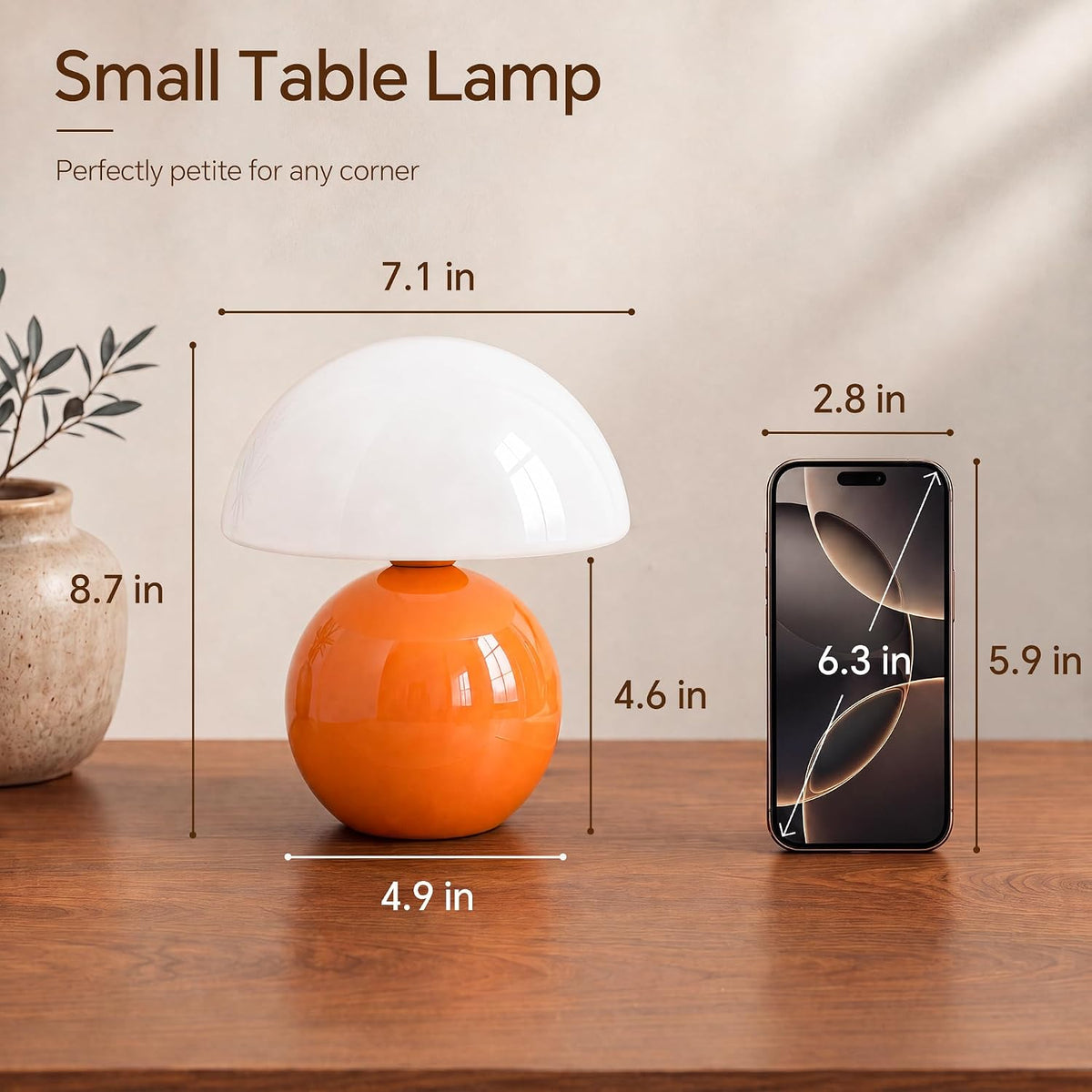 Mushroom Lamp Table Lamp for Bedroom-Small Desk Table Lamps,Orange