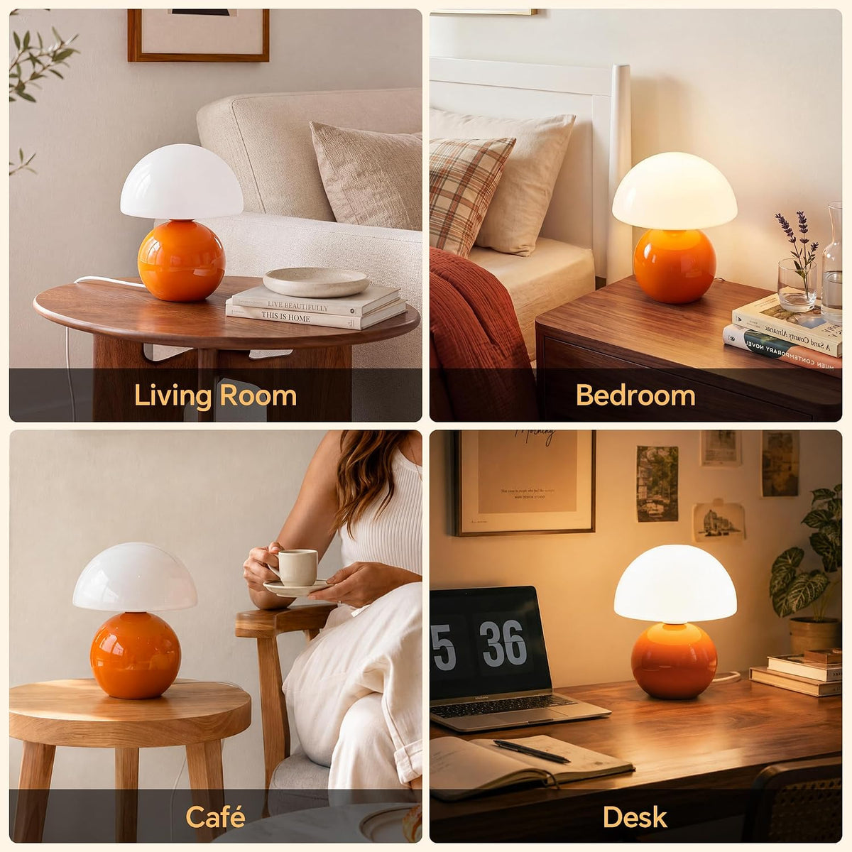 Mushroom Lamp Table Lamp for Bedroom-Small Desk Table Lamps,Orange