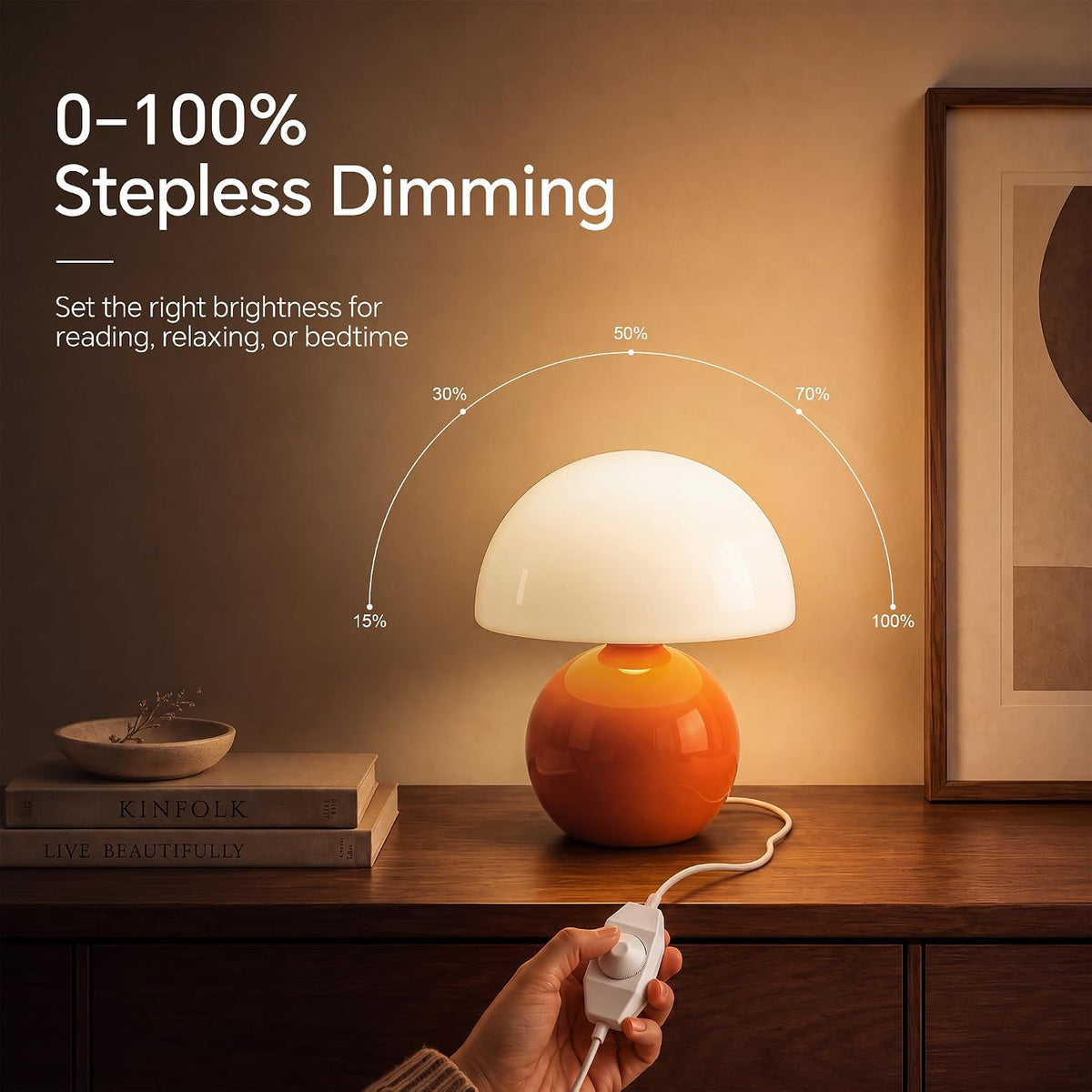 Mushroom Lamp Table Lamp for Bedroom-Small Desk Table Lamps,Orange