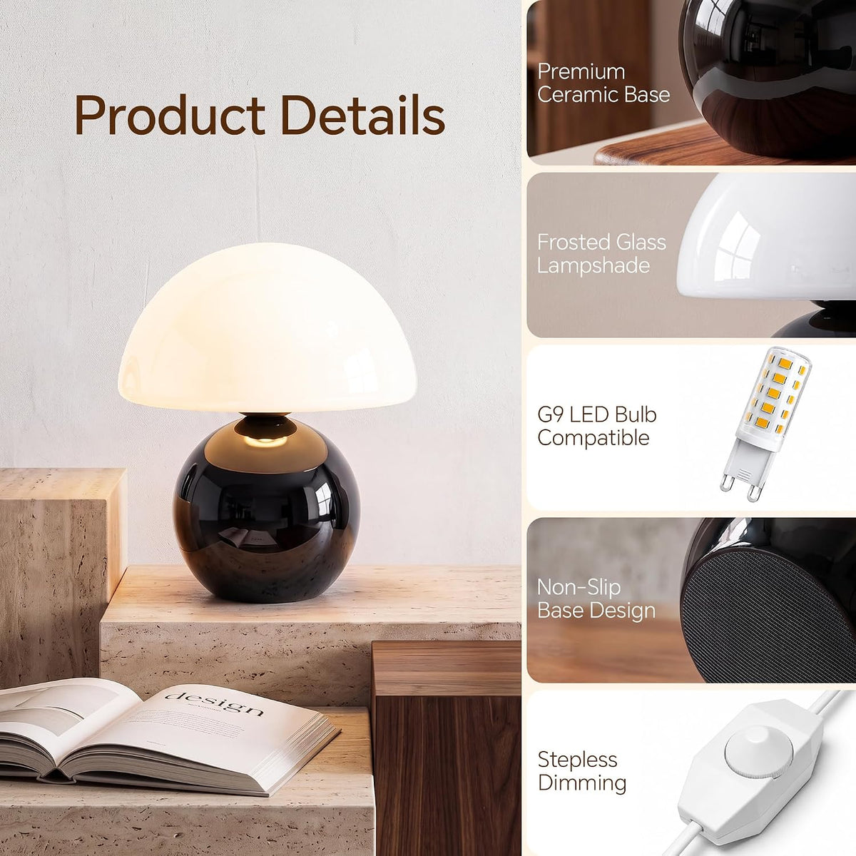 Mushroom Lamp Table Lamp for Bedroom-Small Desk Table Lamps,Orange