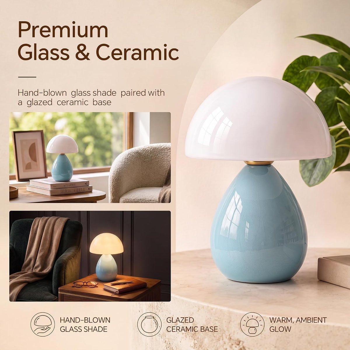 Mushroom Lamp Table Lamp for Bedroom-Small Desk Table Lamps,Orange