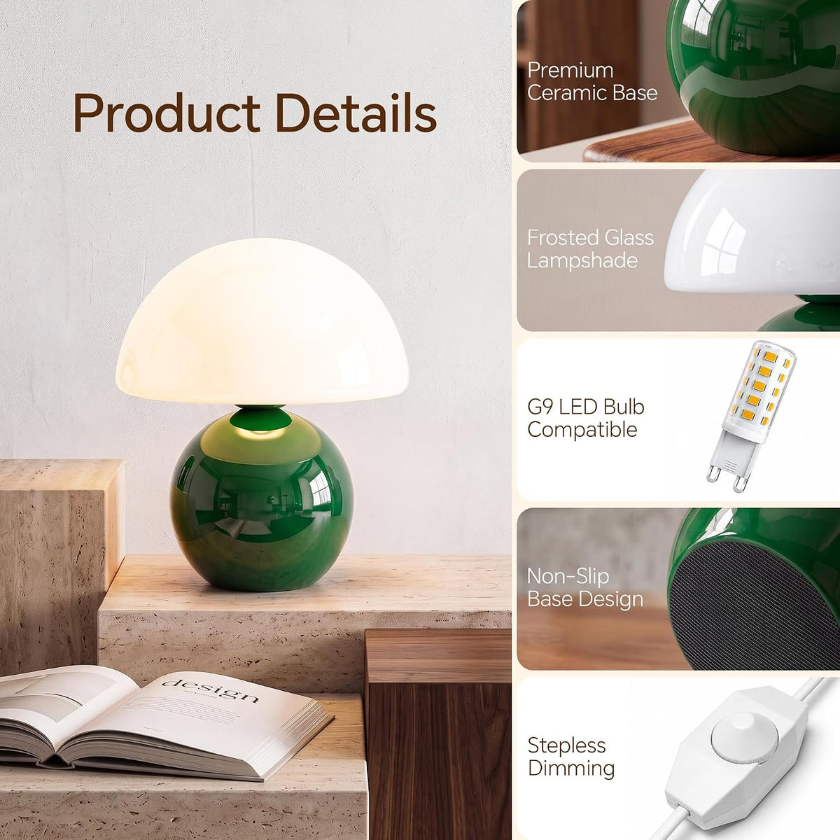 Mushroom Lamp Table Lamp for Bedroom-Small Desk Table Lamps,Orange