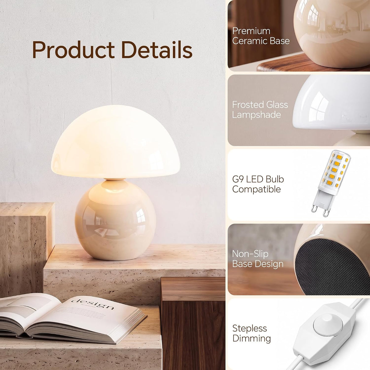Mushroom Lamp Table Lamp for Bedroom-Small Desk Table Lamps,Orange