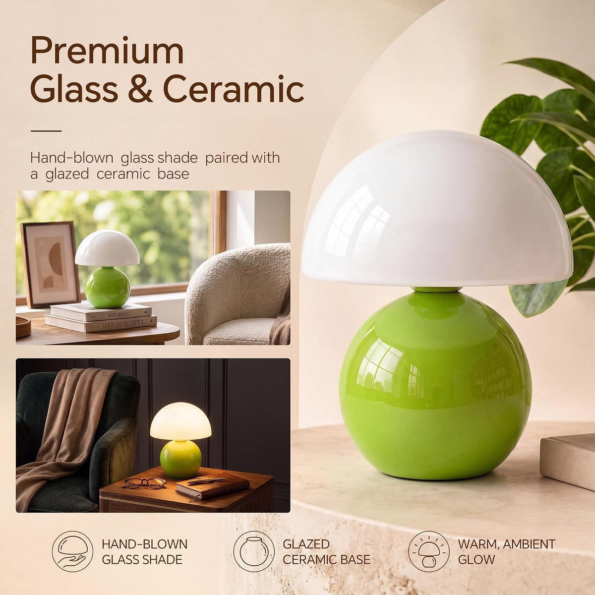 Mushroom Lamp Table Lamp for Bedroom-Small Desk Table Lamps,Orange