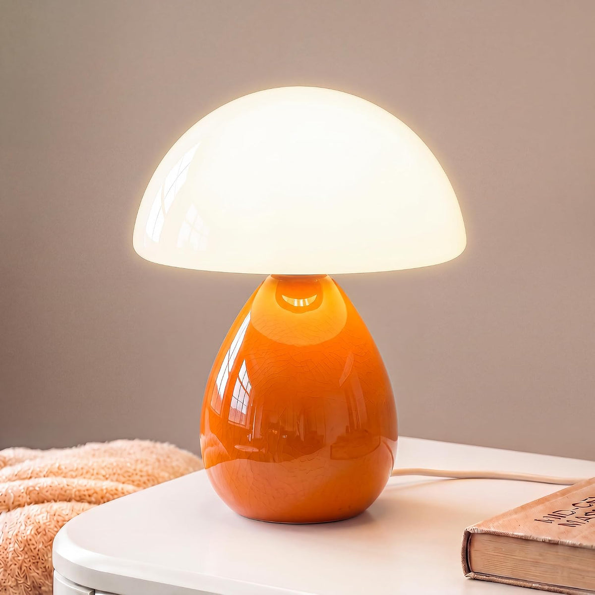 Mushroom Lamp Table Lamp for Bedroom-Small Desk Table Lamps,Orange
