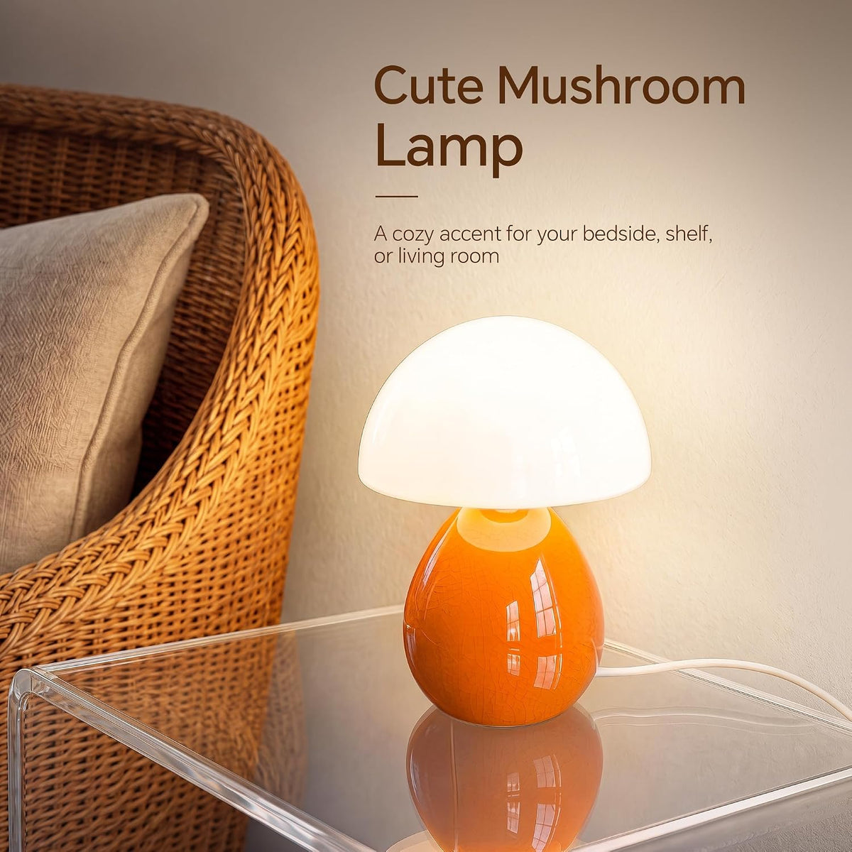 Mushroom Lamp Table Lamp for Bedroom-Small Desk Table Lamps,Orange