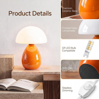 Mushroom Lamp Table Lamp for Bedroom-Small Desk Table Lamps,Orange