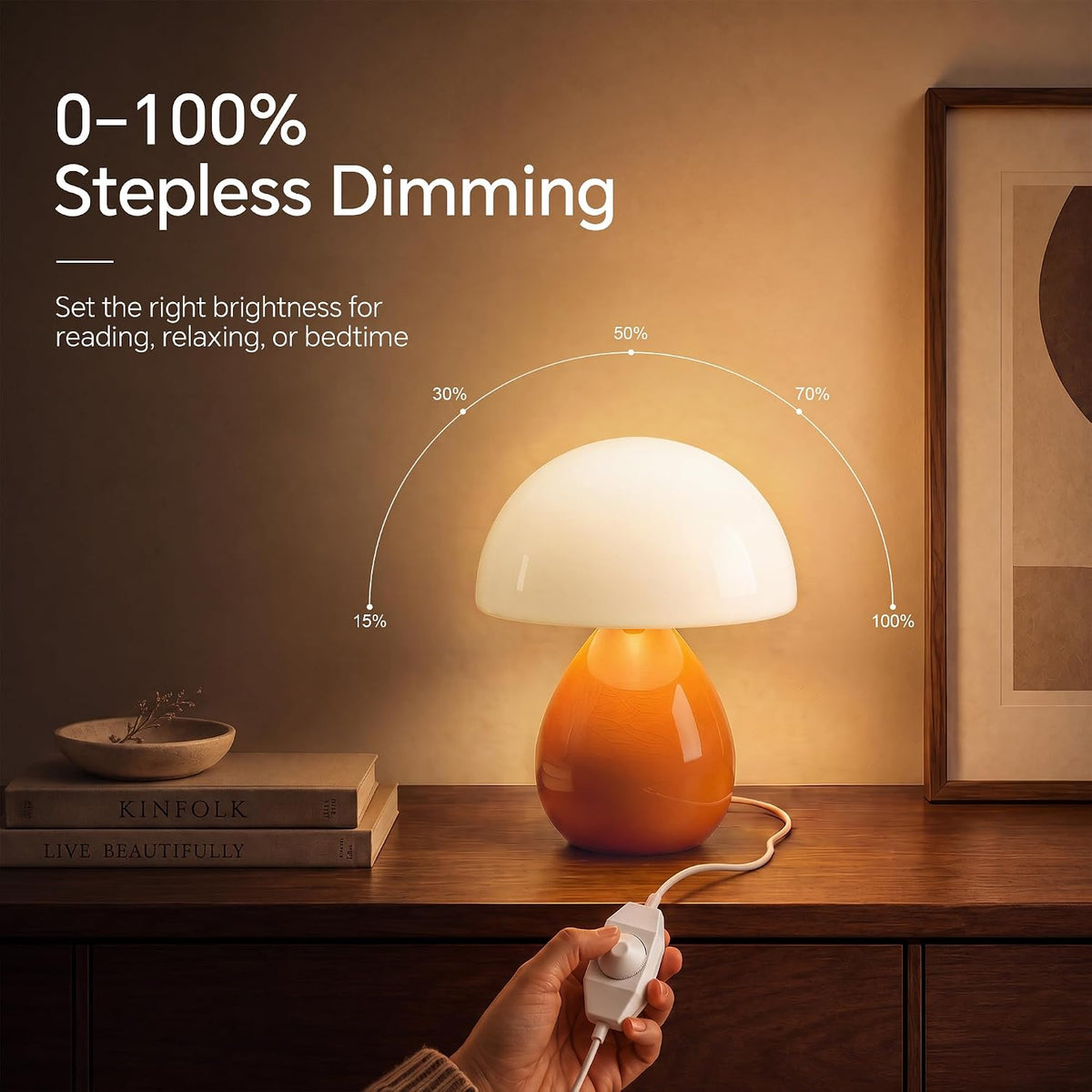 Mushroom Lamp Table Lamp for Bedroom-Small Desk Table Lamps,Orange