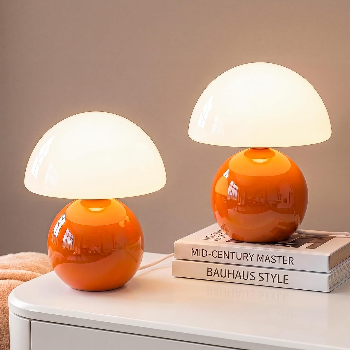 Mushroom Lamp Table Lamp for Bedroom-Small Desk Table Lamps,Orange