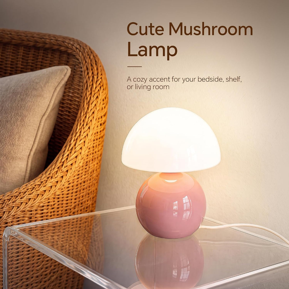 Mushroom Lamp Table Lamp for Bedroom-Small Desk Table Lamps,Orange