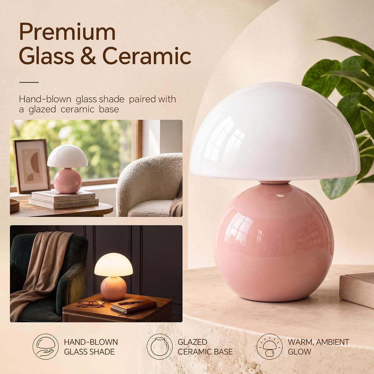 Mushroom Lamp Table Lamp for Bedroom-Small Desk Table Lamps,Orange