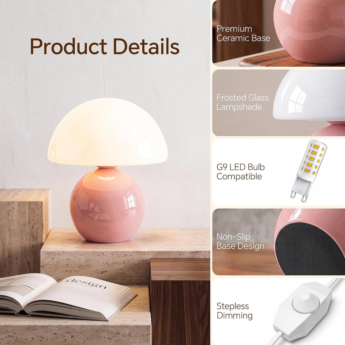 Mushroom Lamp Table Lamp for Bedroom-Small Desk Table Lamps,Orange