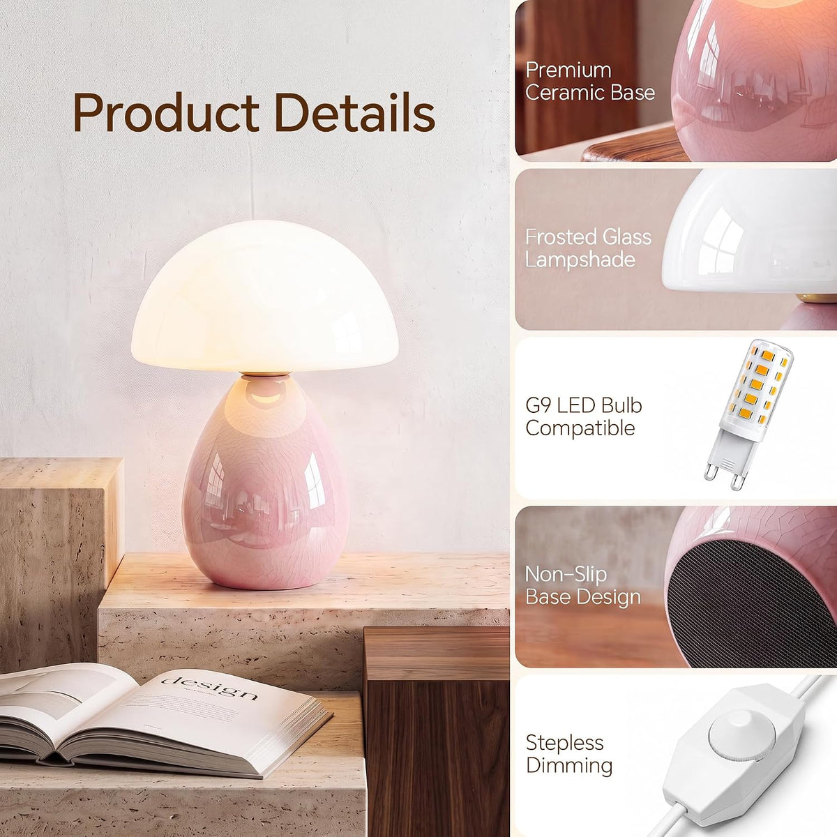 Mushroom Lamp Table Lamp for Bedroom-Small Desk Table Lamps,Orange