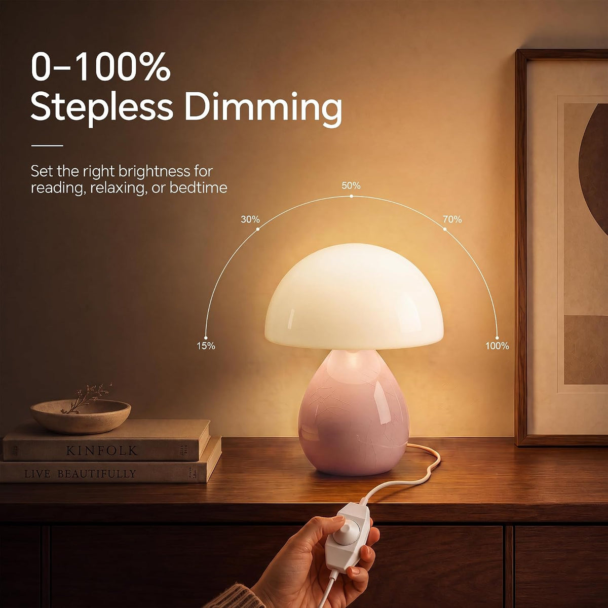 Mushroom Lamp Table Lamp for Bedroom-Small Desk Table Lamps,Orange