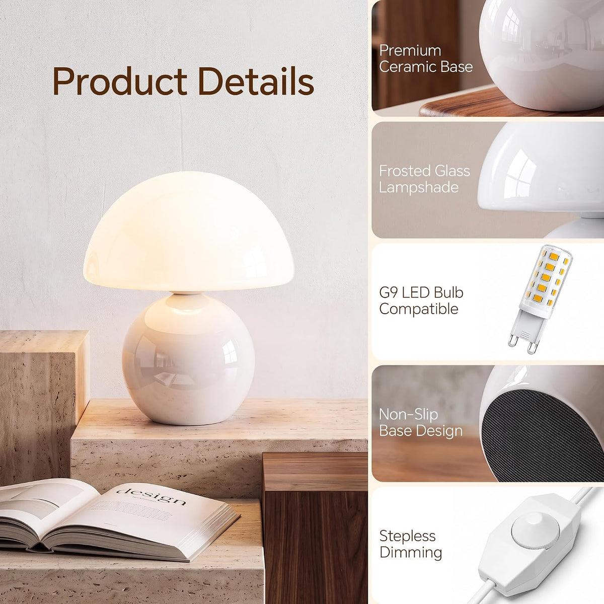 Mushroom Lamp Table Lamp for Bedroom-Small Desk Table Lamps,Orange