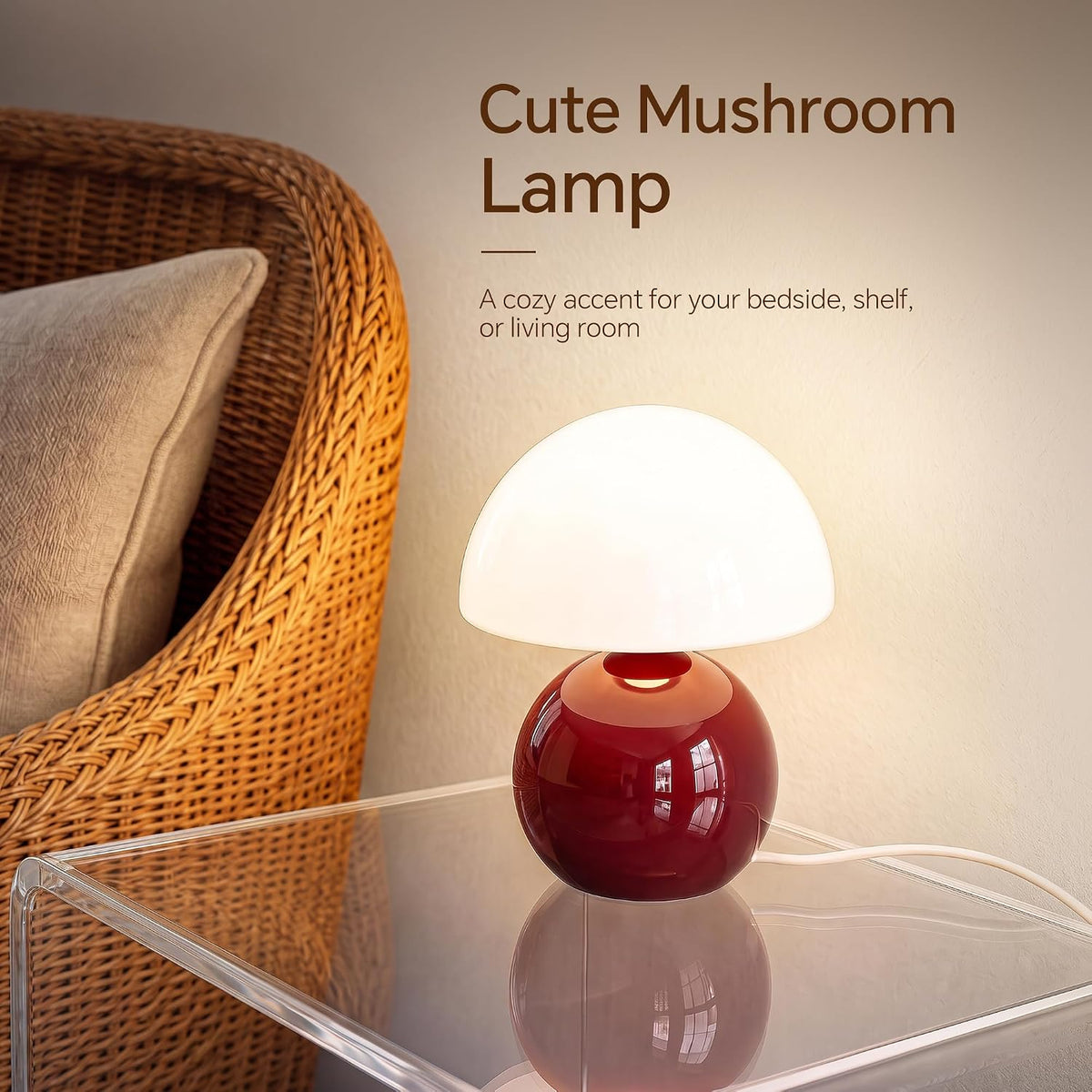 Mushroom Lamp Table Lamp for Bedroom-Small Desk Table Lamps,Orange