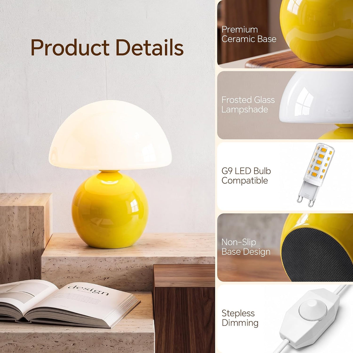Mushroom Lamp Table Lamp for Bedroom-Small Desk Table Lamps,Orange