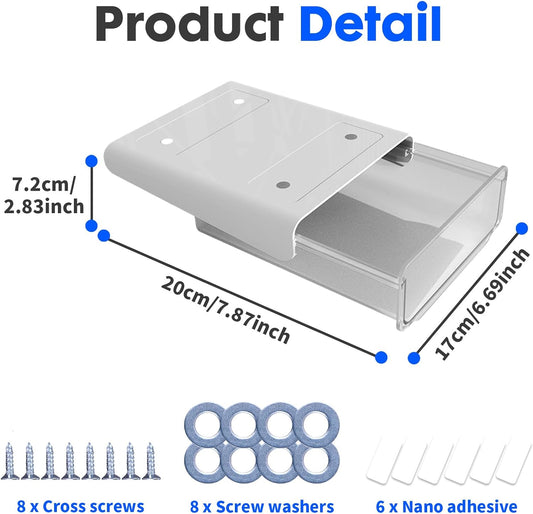 Self-adhesive Under Desk Drawer, 2 Packs Table Hidden Organizer Slide Out Large Storage Desktop Pencil Tray for Office Home School Kitchen (White), Matte White