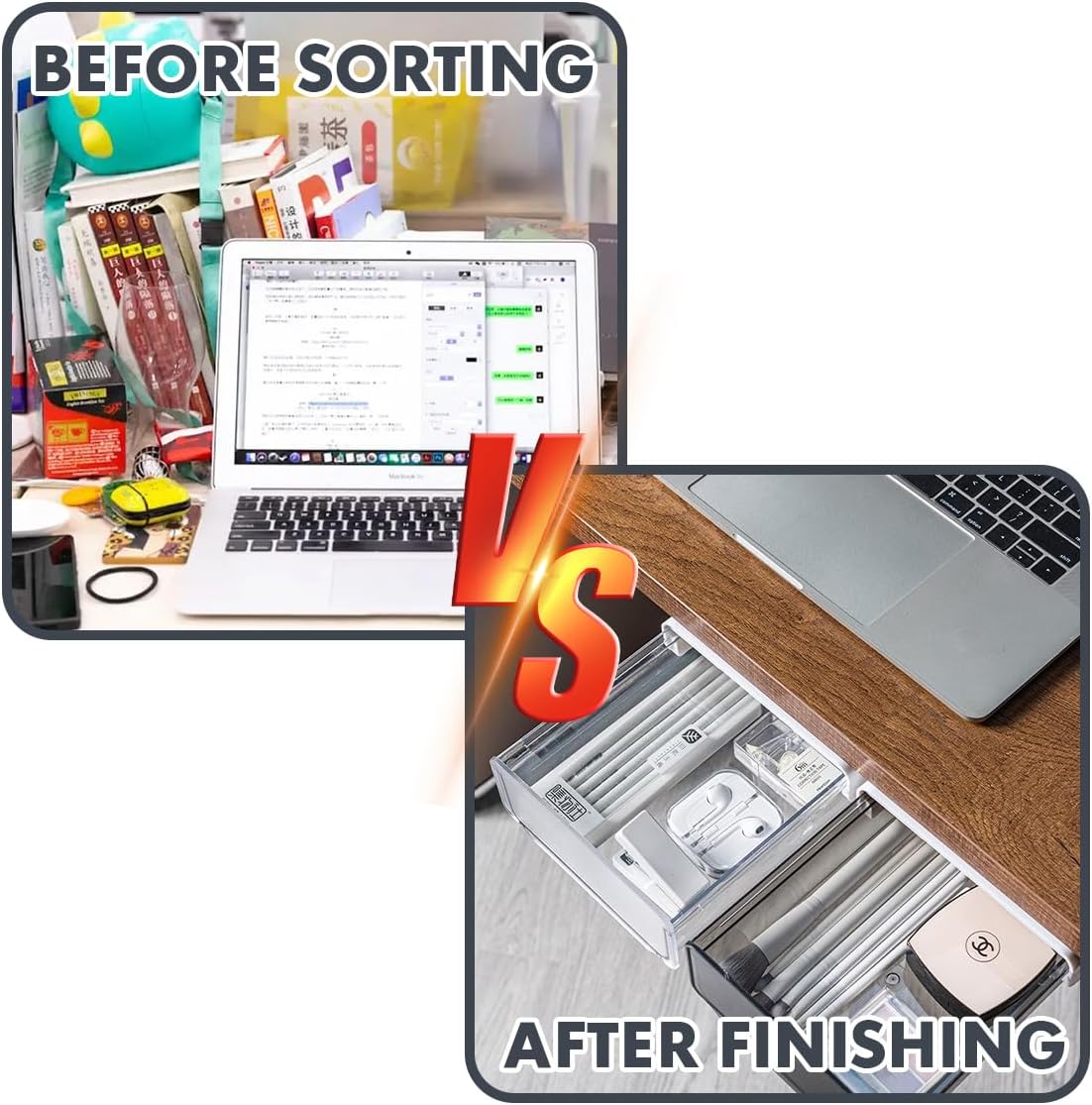 Self-adhesive Under Desk Drawer, 2 Packs Table Hidden Organizer Slide Out Large Storage Desktop Pencil Tray for Office Home School Kitchen (White), Matte White