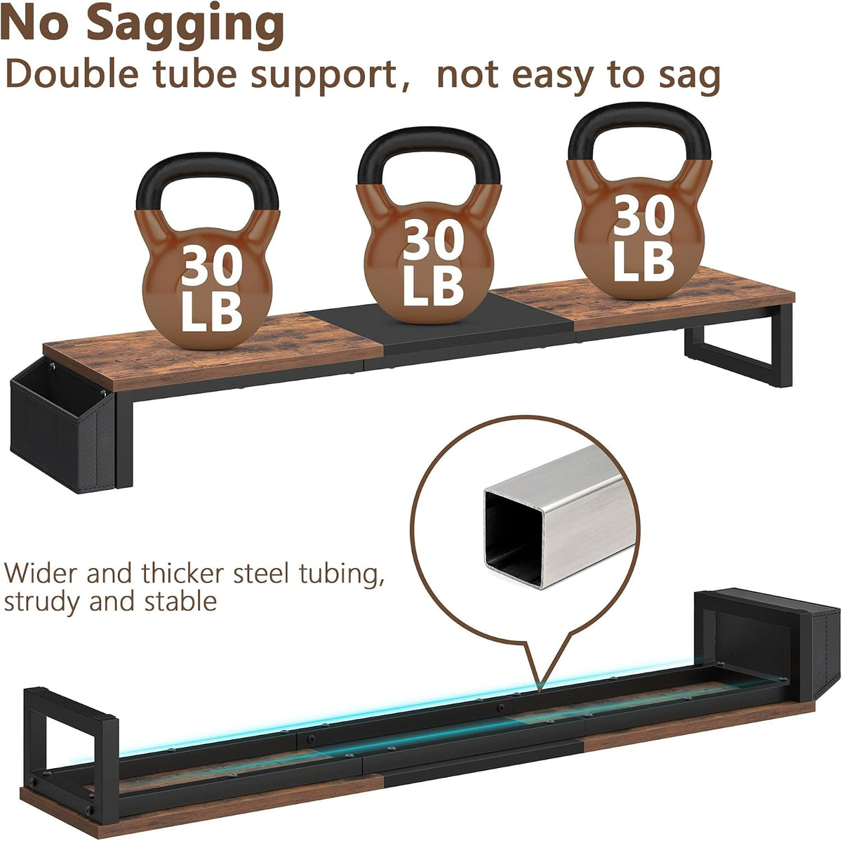 Dual Monitor Stand Riser,41.5'' Long Monitor Stand for 2 Monitors, Wood Computer Riser with Pocket, Desktop Oraganizer with Pen Holder, Monitor Riser for Desk Computer,Laptop,TV, Rustic Brown