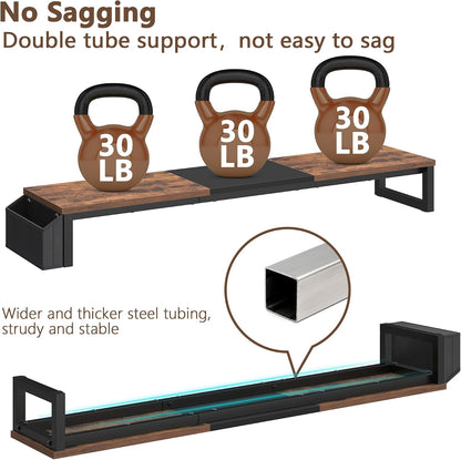 Dual Monitor Stand Riser,41.5'' Long Monitor Stand for 2 Monitors, Wood Computer Riser with Pocket, Desktop Oraganizer with Pen Holder, Monitor Riser for Desk Computer,Laptop,TV, Rustic Brown