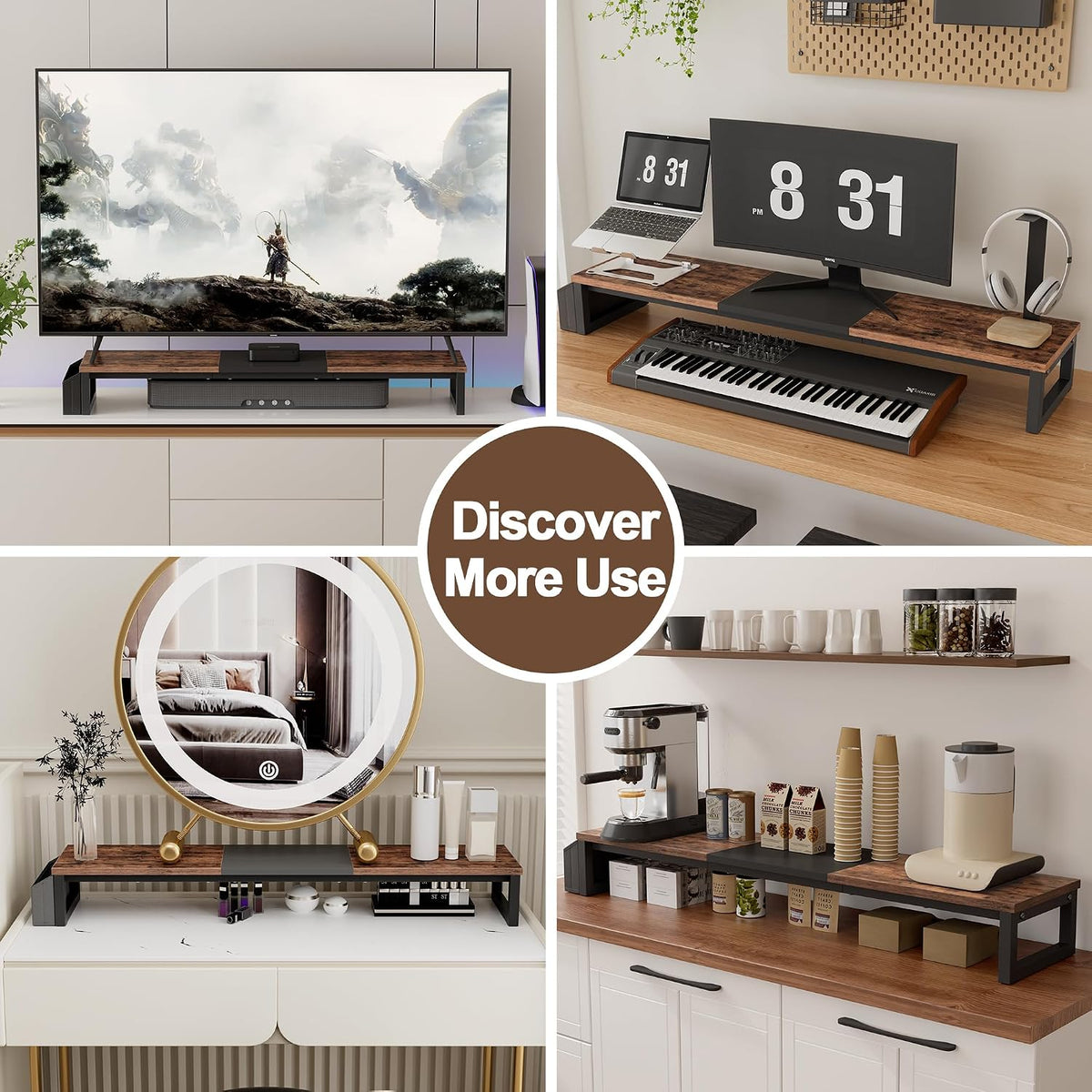 Dual Monitor Stand Riser,41.5'' Long Monitor Stand for 2 Monitors, Wood Computer Riser with Pocket, Desktop Oraganizer with Pen Holder, Monitor Riser for Desk Computer,Laptop,TV, Rustic Brown