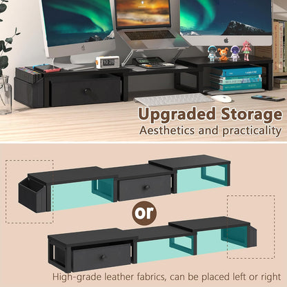 Dual Monitor Stand Riser,41.5'' Long Monitor Stand for 2 Monitors, Wood Computer Riser with Pocket, Desktop Oraganizer with Pen Holder, Monitor Riser for Desk Computer,Laptop,TV, Rustic Brown