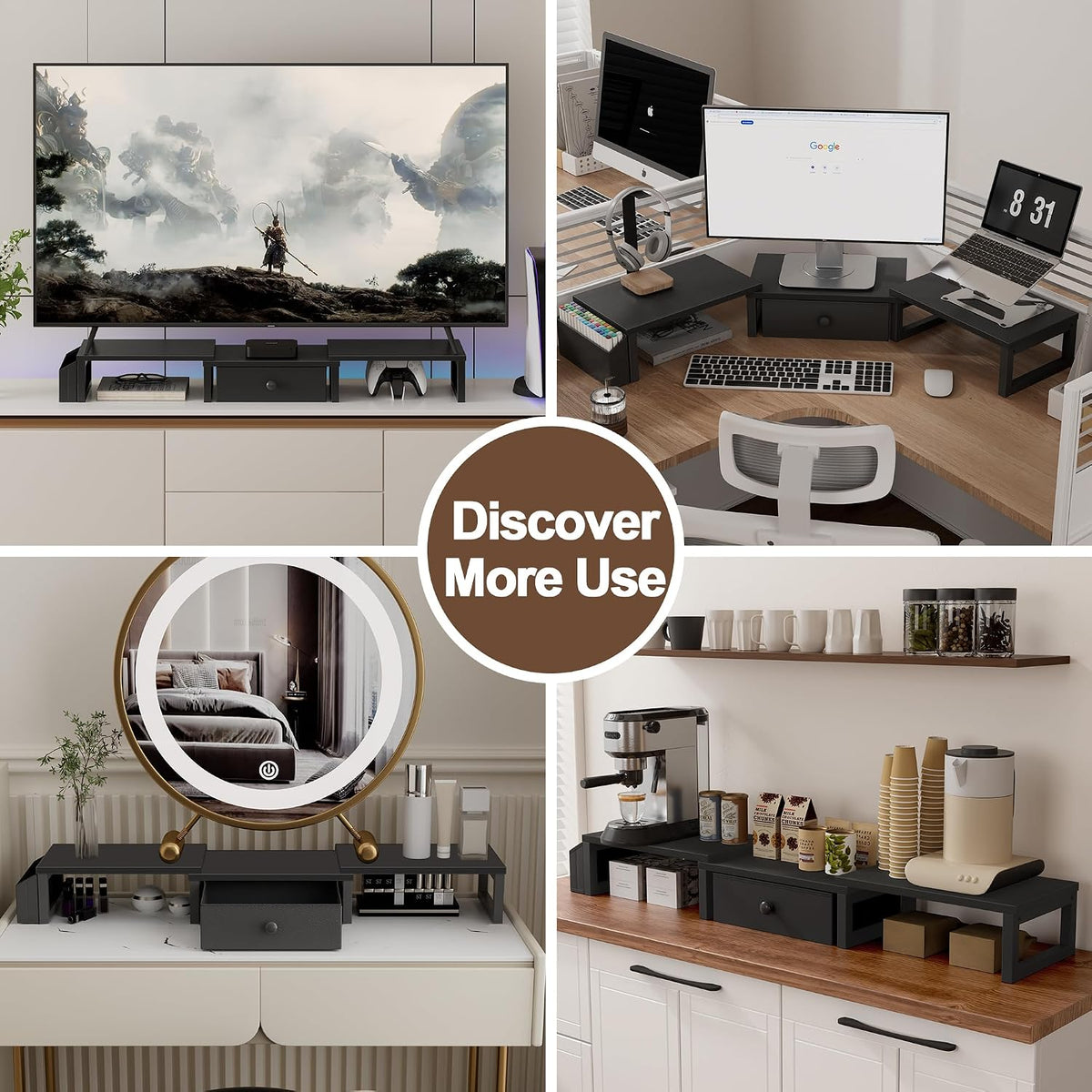 Dual Monitor Stand Riser,41.5'' Long Monitor Stand for 2 Monitors, Wood Computer Riser with Pocket, Desktop Oraganizer with Pen Holder, Monitor Riser for Desk Computer,Laptop,TV, Rustic Brown
