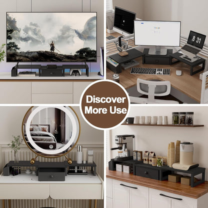 Dual Monitor Stand Riser,41.5'' Long Monitor Stand for 2 Monitors, Wood Computer Riser with Pocket, Desktop Oraganizer with Pen Holder, Monitor Riser for Desk Computer,Laptop,TV, Rustic Brown