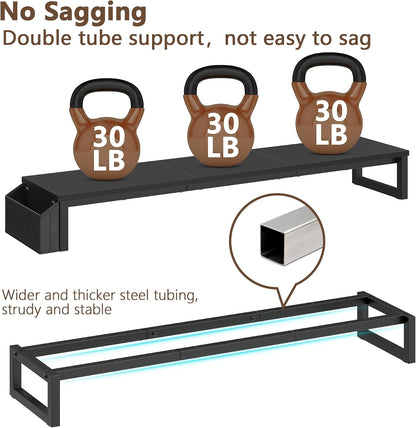 Dual Monitor Stand Riser,41.5'' Long Monitor Stand for 2 Monitors, Wood Computer Riser with Pocket, Desktop Oraganizer with Pen Holder, Monitor Riser for Desk Computer,Laptop,TV, Rustic Brown
