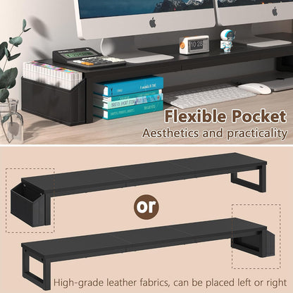 Dual Monitor Stand Riser,41.5'' Long Monitor Stand for 2 Monitors, Wood Computer Riser with Pocket, Desktop Oraganizer with Pen Holder, Monitor Riser for Desk Computer,Laptop,TV, Rustic Brown