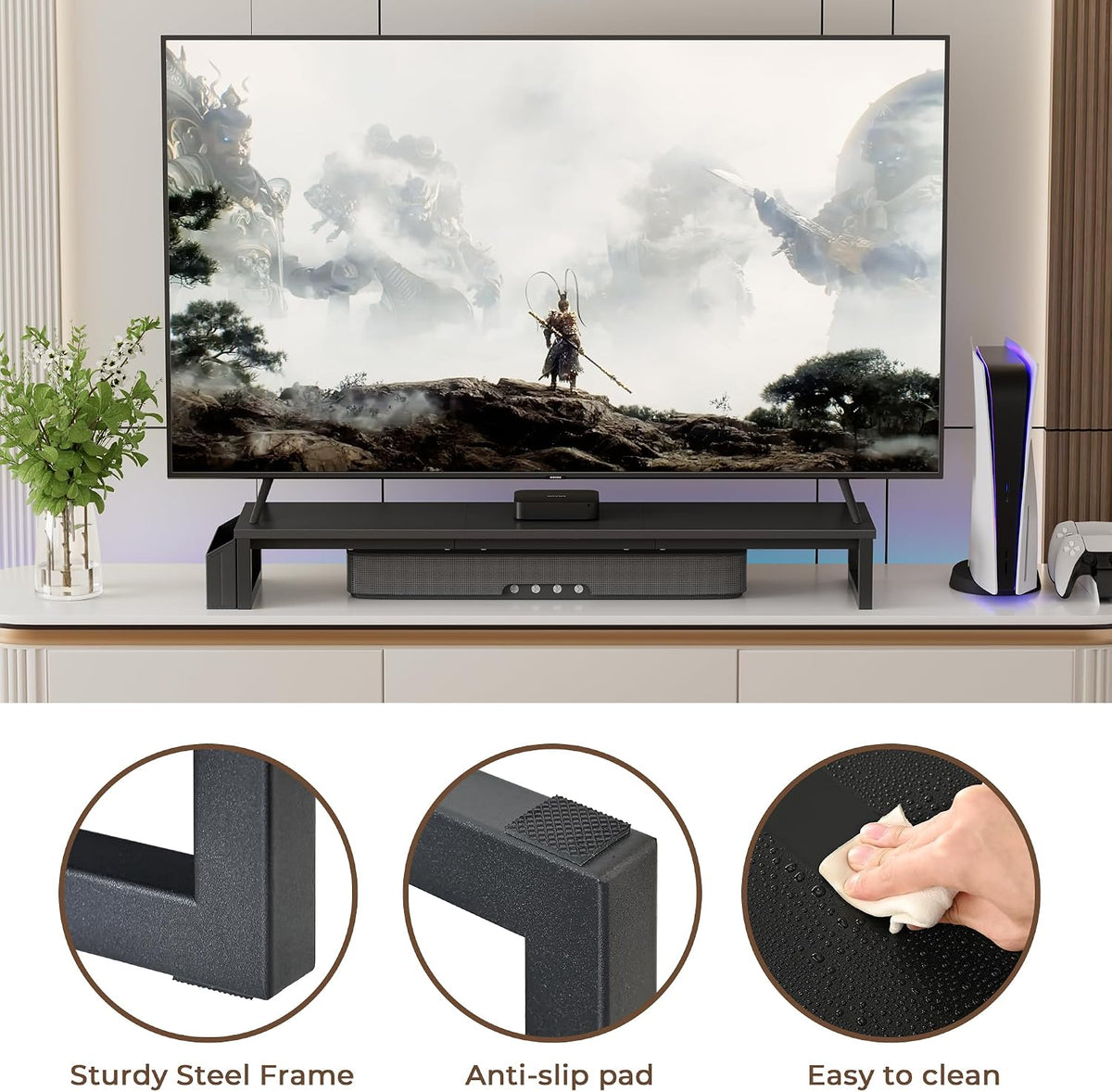 Dual Monitor Stand Riser,41.5'' Long Monitor Stand for 2 Monitors, Wood Computer Riser with Pocket, Desktop Oraganizer with Pen Holder, Monitor Riser for Desk Computer,Laptop,TV, Rustic Brown