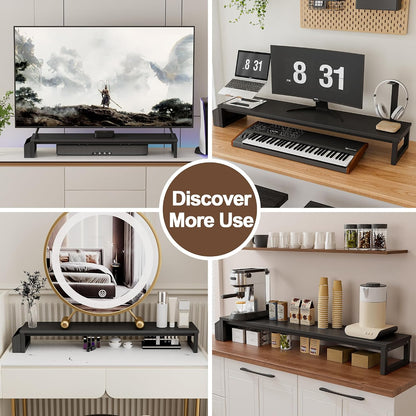 Dual Monitor Stand Riser,41.5'' Long Monitor Stand for 2 Monitors, Wood Computer Riser with Pocket, Desktop Oraganizer with Pen Holder, Monitor Riser for Desk Computer,Laptop,TV, Rustic Brown