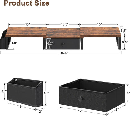 Dual Monitor Stand Riser,41.5'' Long Monitor Stand for 2 Monitors, Wood Computer Riser with Pocket, Desktop Oraganizer with Pen Holder, Monitor Riser for Desk Computer,Laptop,TV, Rustic Brown