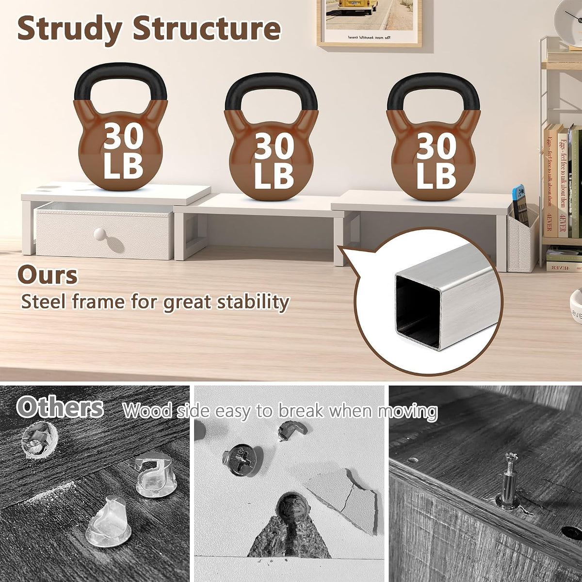 Dual Monitor Stand Riser,41.5'' Long Monitor Stand for 2 Monitors, Wood Computer Riser with Pocket, Desktop Oraganizer with Pen Holder, Monitor Riser for Desk Computer,Laptop,TV, Rustic Brown
