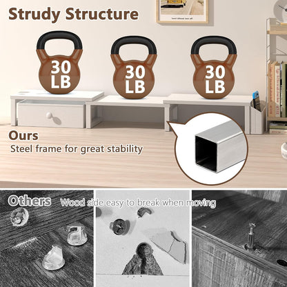 Dual Monitor Stand Riser,41.5'' Long Monitor Stand for 2 Monitors, Wood Computer Riser with Pocket, Desktop Oraganizer with Pen Holder, Monitor Riser for Desk Computer,Laptop,TV, Rustic Brown