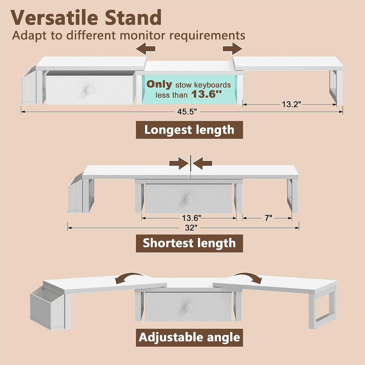 Dual Monitor Stand Riser,41.5'' Long Monitor Stand for 2 Monitors, Wood Computer Riser with Pocket, Desktop Oraganizer with Pen Holder, Monitor Riser for Desk Computer,Laptop,TV, Rustic Brown