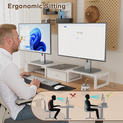 Dual Monitor Stand Riser,41.5'' Long Monitor Stand for 2 Monitors, Wood Computer Riser with Pocket, Desktop Oraganizer with Pen Holder, Monitor Riser for Desk Computer,Laptop,TV, Rustic Brown