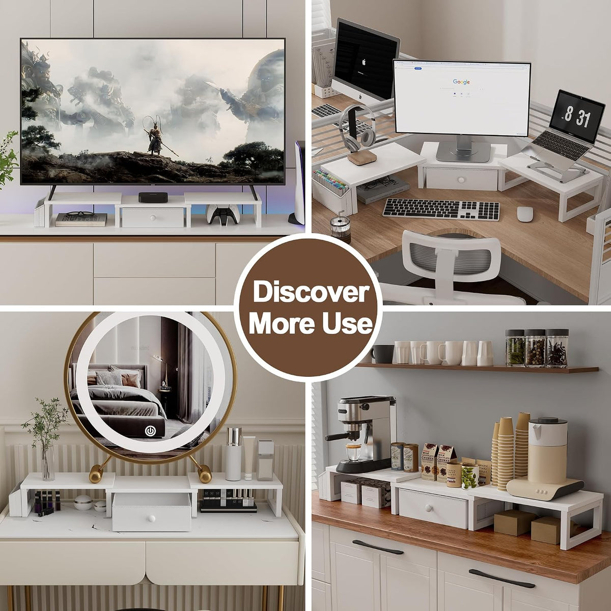 Dual Monitor Stand Riser,41.5'' Long Monitor Stand for 2 Monitors, Wood Computer Riser with Pocket, Desktop Oraganizer with Pen Holder, Monitor Riser for Desk Computer,Laptop,TV, Rustic Brown