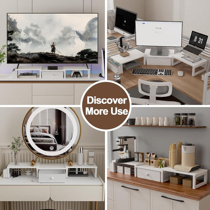 Dual Monitor Stand Riser,41.5'' Long Monitor Stand for 2 Monitors, Wood Computer Riser with Pocket, Desktop Oraganizer with Pen Holder, Monitor Riser for Desk Computer,Laptop,TV, Rustic Brown