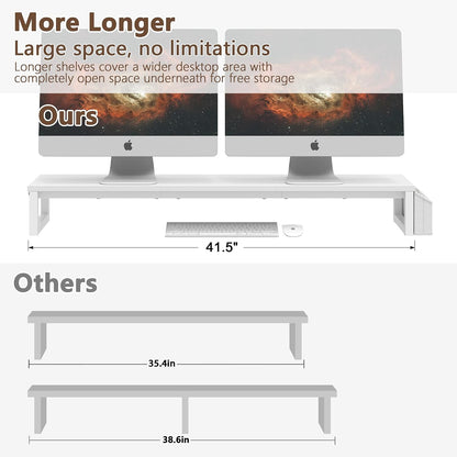 Dual Monitor Stand Riser,41.5'' Long Monitor Stand for 2 Monitors, Wood Computer Riser with Pocket, Desktop Oraganizer with Pen Holder, Monitor Riser for Desk Computer,Laptop,TV, Rustic Brown