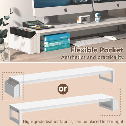 Dual Monitor Stand Riser,41.5'' Long Monitor Stand for 2 Monitors, Wood Computer Riser with Pocket, Desktop Oraganizer with Pen Holder, Monitor Riser for Desk Computer,Laptop,TV, Rustic Brown