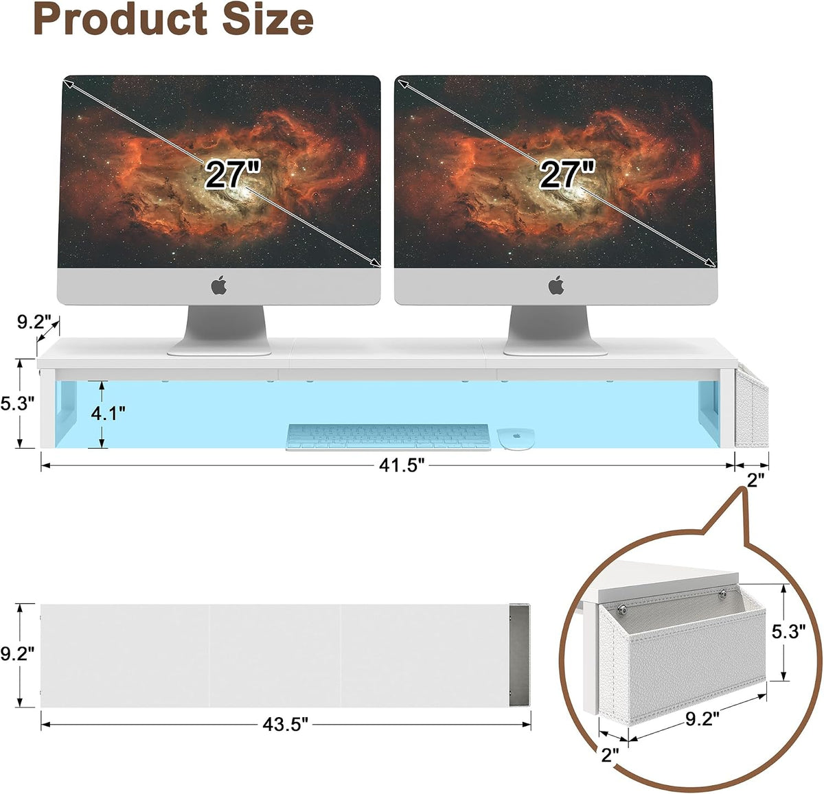 Dual Monitor Stand Riser,41.5'' Long Monitor Stand for 2 Monitors, Wood Computer Riser with Pocket, Desktop Oraganizer with Pen Holder, Monitor Riser for Desk Computer,Laptop,TV, Rustic Brown