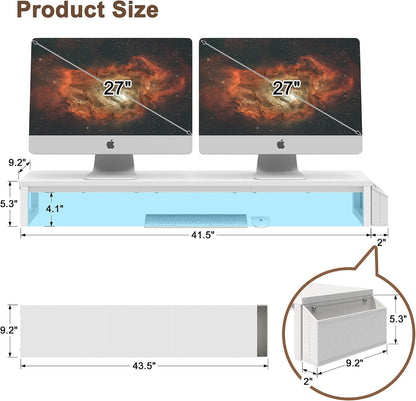 Dual Monitor Stand Riser,41.5'' Long Monitor Stand for 2 Monitors, Wood Computer Riser with Pocket, Desktop Oraganizer with Pen Holder, Monitor Riser for Desk Computer,Laptop,TV, Rustic Brown