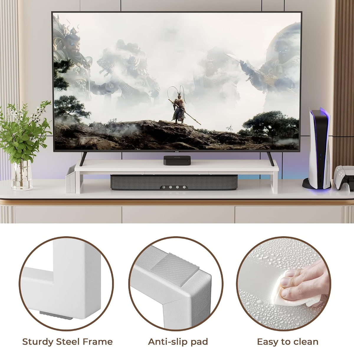Dual Monitor Stand Riser,41.5'' Long Monitor Stand for 2 Monitors, Wood Computer Riser with Pocket, Desktop Oraganizer with Pen Holder, Monitor Riser for Desk Computer,Laptop,TV, Rustic Brown