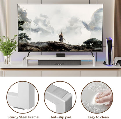 Dual Monitor Stand Riser,41.5'' Long Monitor Stand for 2 Monitors, Wood Computer Riser with Pocket, Desktop Oraganizer with Pen Holder, Monitor Riser for Desk Computer,Laptop,TV, Rustic Brown