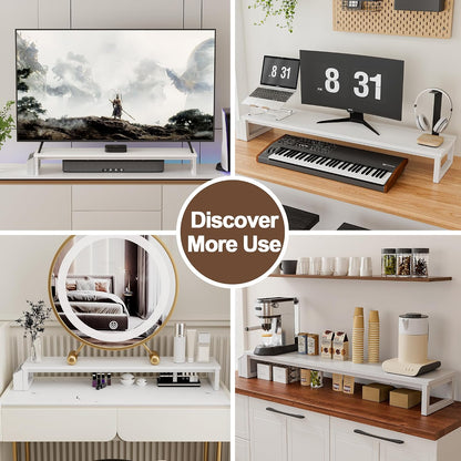 Dual Monitor Stand Riser,41.5'' Long Monitor Stand for 2 Monitors, Wood Computer Riser with Pocket, Desktop Oraganizer with Pen Holder, Monitor Riser for Desk Computer,Laptop,TV, Rustic Brown
