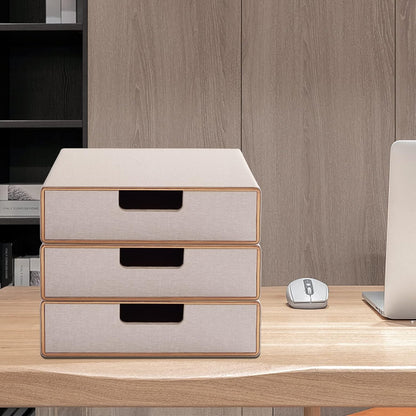 Fashion Multicolor Collocation Leather Desk Organizer File Cabinet Executive Office Supplies Desktop Filing A4 Contract Document Stackable Storage Box with 3 Drawers (Black)