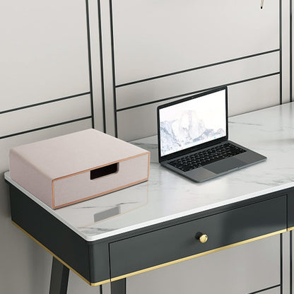Fashion Multicolor Collocation Leather Desk Organizer File Cabinet Executive Office Supplies Desktop Filing A4 Contract Document Stackable Storage Box with 3 Drawers (Black)