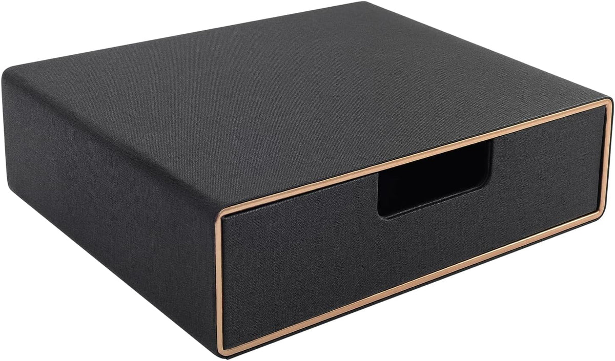 Fashion Multicolor Collocation Leather Desk Organizer File Cabinet Executive Office Supplies Desktop Filing A4 Contract Document Stackable Storage Box with 3 Drawers (Black)